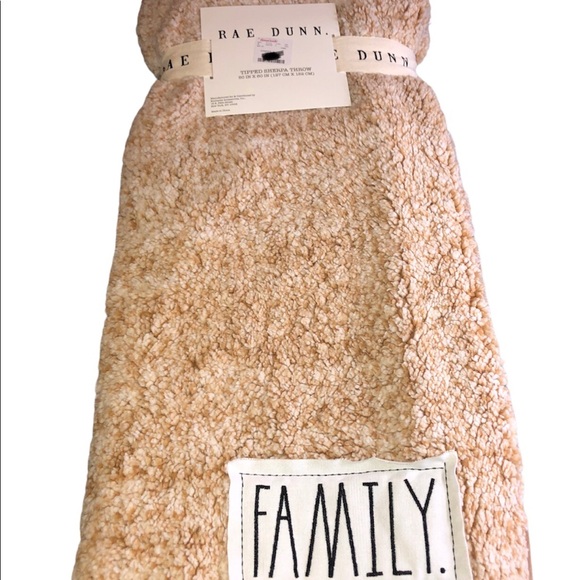 Rae Dunn Other - Tipped Sherpa Throw FAMILY patch Farmhouse Decor